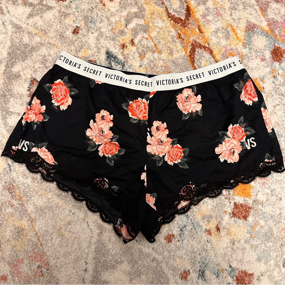 Victoria's Secret Black Floral Lace Pajama Shorts
